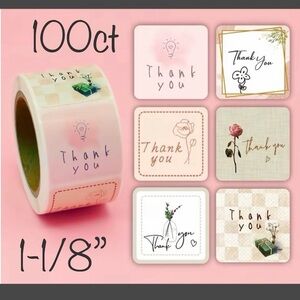 Thank You Design Stickers 100~ 1-1/8” square Design ~ NEW~
